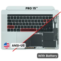 Top Case with Battery and Keyboard (ANSI US) For MacBook Pro 15" A1990 (2018-2019) (Used OEM Pull: Grade B/C) (Silver)