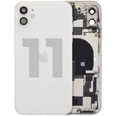 Back Housing W/ Charging Port Flex & Small Parts For iPhone 11 (Used OEM Pull: Grade C) (White)