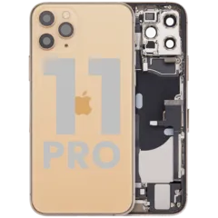 Back Housing W/ Charging Port Flex & Small Parts For iPhone 11 Pro (Used OEM Pull: Grade B) (Gold)