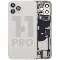 Back Housing W/ Charging Port Flex & Small Parts For iPhone 11 Pro (Used OEM Pull: Grade C) (Matte Silver)