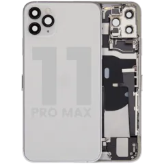 Back Housing W/ Charging Port Flex & Small Parts For iPhone 11 Pro Max (Used OEM Pull: Grade A) (Silver)