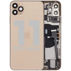 Back Housing W/ Charging Port Flex & Small Parts For iPhone 11 Pro Max (Used OEM Pull: Grade C) (Gold)