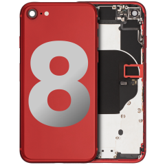 Back Housing W/ Small Components Pre-Installed For iPhone 8 (Used OEM Pull: Grade A) (Red)