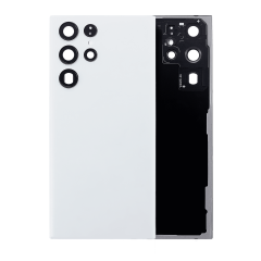 Back Cover Glass With Camera Lens For Samsung Galaxy S22 Ultra 5G (No Logo) (Aftermarket Plus) (White)