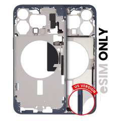 Mid-Frame Housing W/ Small Parts For iPhone 15 Pro Max (US Version) (Used OEM Pull: Grade C) (Blue Titanium)