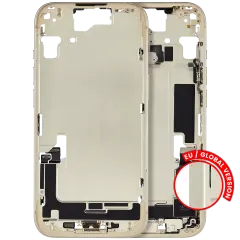 Mid-Frame Housing W/ Charging Port Flex & Small Parts For iPhone 15 (EU / Global Version) (Used OEM Pull: Grade B) (Yellow)