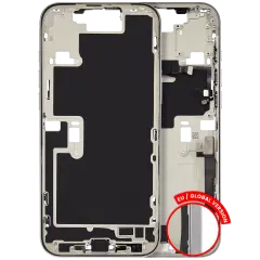 Mid-Frame Housing W/ Charging Port Flex & Small Parts For iPhone 16 Pro Max (EU / Global Version) (Used OEM Pull: Grade A) (White Titanium)