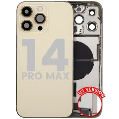 Back Housing W/ Charging Port Flex & Small Parts For iPhone 14 Pro Max (US Version) (Used OEM Pull: Grade B) (Gold)