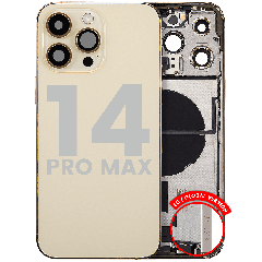 Back Housing W/ Charging Port Flex & Small Parts For iPhone 14 Pro Max (EU / Global Version) (Used OEM Pull: Grade C) (Gold)