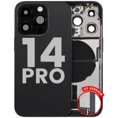 Back Housing W/ Charging Port Flex & Small Parts For iPhone 14 Pro (US Version) (Used OEM Pull: Grade A) (Space Black)