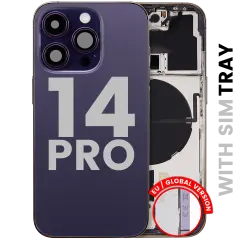 Back Housing W/ Small Parts For iPhone 14 Pro (EU / Global Version) (Used OEM Pull: Grade B) (Deep Purple)
