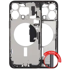 Mid-Frame Housing W/ Charging Port Flex & Small Parts For iPhone 15 Pro Max (EU / Global Version) (Used OEM Pull: Grade B) (Black Titanium)