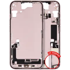 Mid-Frame Housing W/ Charging Port Flex & Small Parts For iPhone 15 (US Version) (Used OEM Pull: Grade C) (Pink)