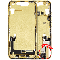 Mid-Frame Housing W/ Charging Port Flex & Small Parts For iPhone 14 (US Version) (Used OEM Pull: Grade A) (Yellow)