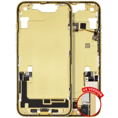 Mid-Frame Housing W/ Charging Port Flex & Small Parts For iPhone 14 (US Version) (Used OEM Pull: Grade B) (Yellow)
