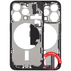 Mid-Frame Housing W/ Charging Port Flex & Small Parts For iPhone 15 Pro (EU / Global Version) (Used OEM Pull: Grade C) (Black Titanium)