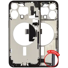 Mid-Frame Housing W/ Charging Port Flex & Small Parts For iPhone 15 Pro Max (US Version) (Used OEM Pull: Grade A) (Black Titanium)