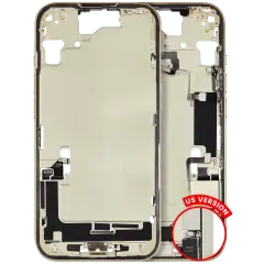Mid-Frame Housing W/ Charging Port Flex & Small Parts For iPhone 15 (US Version) (Used OEM Pull: Grade C) (Yellow)