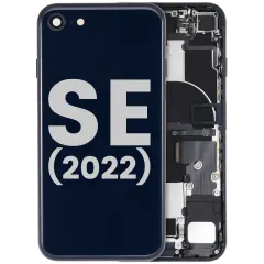 Back Housing W/ Charging Port Flex and Small Components Pre-Installed For iPhone SE (2022) (Used OEM Pull: Grade C) (Midnight)