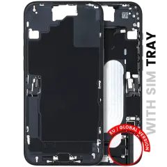 Mid-Frame Housing W/ Charging Port Flex & Small Parts For iPhone 16 Plus (EU / Global Version) (Used OEM Pull: Grade C) (Black)