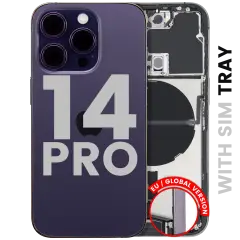 Back Housing W/ Charging Port Flex & Small Parts For iPhone 14 Pro (EU / Global Version) (Used OEM Pull: Grade B) (Deep Purple)