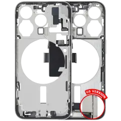Mid-Frame Housing W/ Charging Port Flex & Small Parts For iPhone 15 Pro (US Version) (Used OEM Pull: Grade A) (White Titanium)