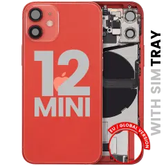 Back Housing W/ Charging Port Flex & Small Parts For iPhone 12 Mini (EU / Global Version) (Used OEM Pull: Grade B) (Red)