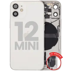 Back Housing W/ Charging Port Flex & Small Parts For iPhone 12 Mini (US Version) (Used OEM Pull: Grade A) (White)