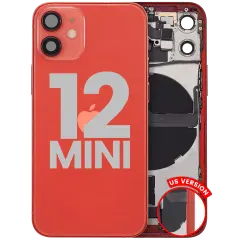 Back Housing W/ Charging Port Flex & Small Parts For iPhone 12 Mini (US Version) (Used OEM Pull: Grade B) (Red)