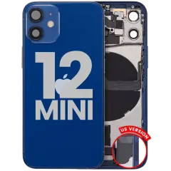 Back Housing W/ Charging Port Flex & Small Parts For iPhone 12 Mini (US Version) (Used OEM Pull: Grade C) (Blue)