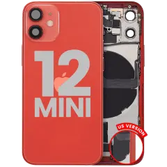 Back Housing W/ Charging Port Flex & Small Parts For iPhone 12 Mini (US Version) (Used OEM Pull: Grade C) (Red)
