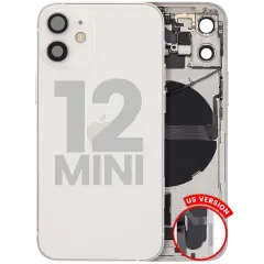 Back Housing W/ Charging Port Flex & Small Parts For iPhone 12 Mini (US Version) (Used OEM Pull: Grade C) (White)