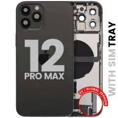 Back Housing W/ Charging Port Flex & Small Parts For iPhone 12 Pro Max (EU / Global Version) (Used OEM Pull: Grade A) (Graphite)