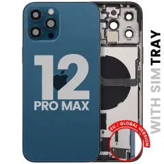 Back Housing W/ Charging Port Flex & Small Parts For iPhone 12 Pro Max (EU / Global Version) (Used OEM Pull: Grade A) (Pacific Blue)