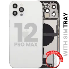 Back Housing W/ Charging Port Flex & Small Parts For iPhone 12 Pro Max (EU / Global Version) (Used OEM Pull: Grade A) (Silver)