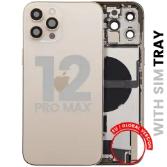 Back Housing W/ Charging Port Flex & Small Parts For iPhone 12 Pro Max (EU / Global Version) (Used OEM Pull: Grade B) (Gold)