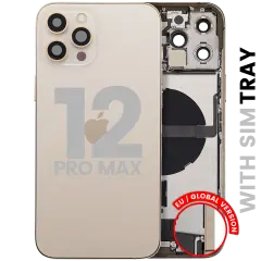 Back Housing W/ Charging Port Flex & Small Parts For iPhone 12 Pro Max (EU / Global Version) (Used OEM Pull: Grade C) (Gold)