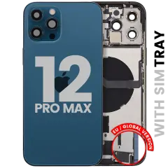 Back Housing W/ Charging Port Flex & Small Parts For iPhone 12 Pro Max (EU / Global Version) (Used OEM Pull: Grade C) (Pacific Blue)