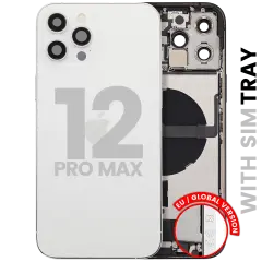 Back Housing W/ Charging Port Flex & Small Parts For iPhone 12 Pro Max (EU / Global Version) (Used OEM Pull: Grade C) (Silver)
