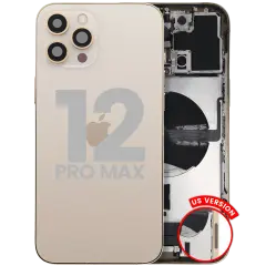 Back Housing W/ Charging Port Flex & Small Parts For iPhone 12 Pro Max (US Version) (Used OEM Pull: Grade C) (Gold)