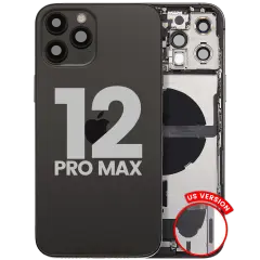 Back Housing W/ Charging Port Flex & Small Parts For iPhone 12 Pro Max (US Version) (Used OEM Pull: Grade C) (Graphite)
