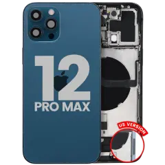 Back Housing W/ Charging Port Flex & Small Parts For iPhone 12 Pro Max (US Version) (Used OEM Pull: Grade C) (Pacific Blue)