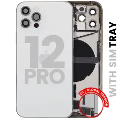 Back Housing W/ Charging Port Flex & Small Parts For iPhone 12 Pro (EU / Global Version) (Used OEM Pull: Grade A) (Silver)