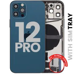 Back Housing W/ Charging Port Flex & Small Parts For iPhone 12 Pro (EU / Global Version) (Used OEM Pull: Grade C) (Pacific Blue)
