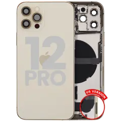 Back Housing W/ Charging Port Flex & Small Parts For iPhone 12 Pro (US Version) (Used OEM Pull: Grade B) (Gold)