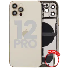 Back Housing W/ Charging Port Flex & Small Parts For iPhone 12 Pro (US Version) (Used OEM Pull: Grade C) (Gold)