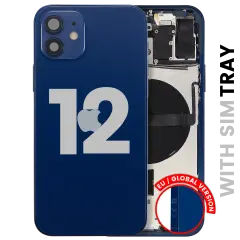 Back Housing W/ Small Parts For iPhone 12 (EU / Global Version) (Used OEM Pull: Grade C) (Blue)
