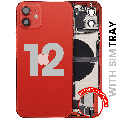 Back Housing W/ Charging Port Flex & Small Parts For iPhone 12 (EU / Global Version) (Used OEM Pull: Grade A) (Red)