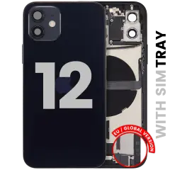 Back Housing W/ Charging Port Flex & Small Parts For iPhone 12 (EU / Global Version) (Used OEM Pull: Grade B) (Black)