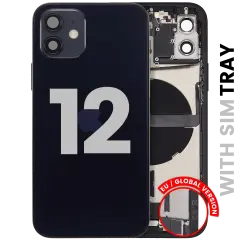Back Housing W/ Charging Port Flex & Small Parts For iPhone 12 (EU / Global Version) (Used OEM Pull: Grade C) (Black)